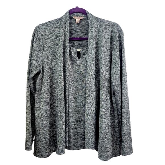 White Stag Gray Long Sleeve Keyhole Neck 2 Piece Top Size L (10-12) - Picture 1 of 7